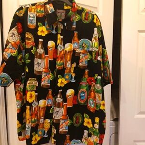 Vintage Whoola's Hawaiian Beer Print Shirt Size L